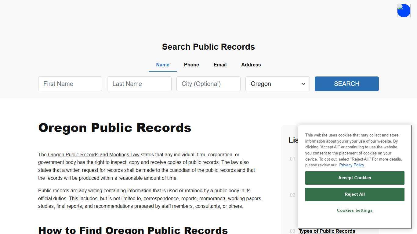 Oregon Public Records Online - ThePublicIndex