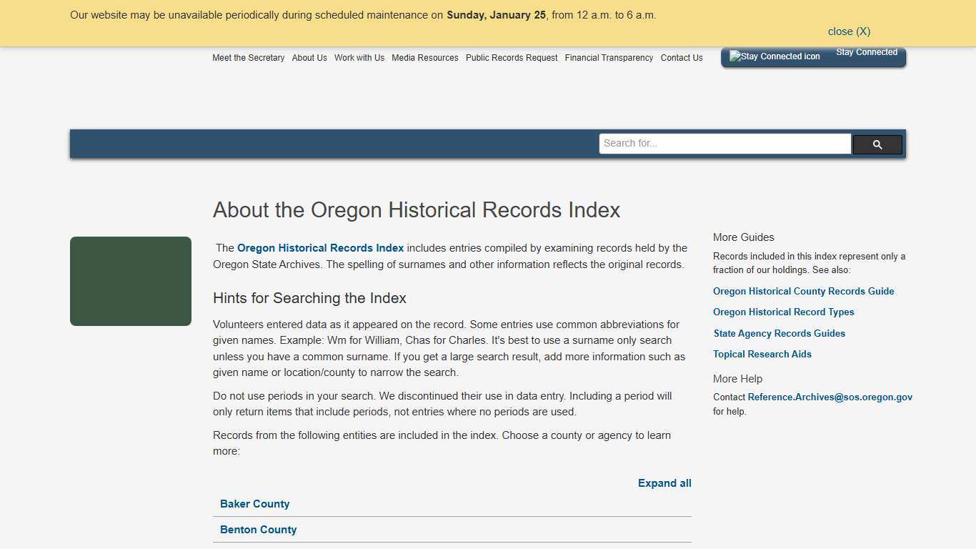 State of Oregon: State Archives - About the Oregon Historical Records Index